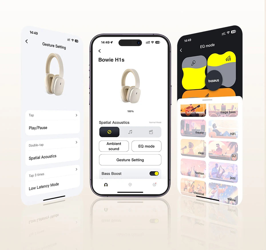 Headphones Baseus Bowie H1s –  Hi-Res Audio, Cancelamento de Ruído 46dB, Bluetooth 5.4,, Até 120h de Autonomia Headphones Baseus Bowie H1s –  Hi-Res Audio, Cancelamento de Ruído 46dB, Bluetooth 5.4,, Até 120h de Autonomia